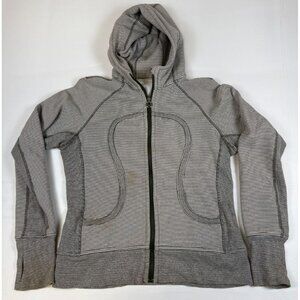 Lululemon Women Striped Full Zip Scuba Hoodie Grey White Size 8 Thumbholes